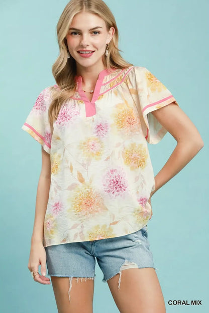 Umgee Floral Flutter Sleeve Blouse - Bitsy Gypsy Boutique