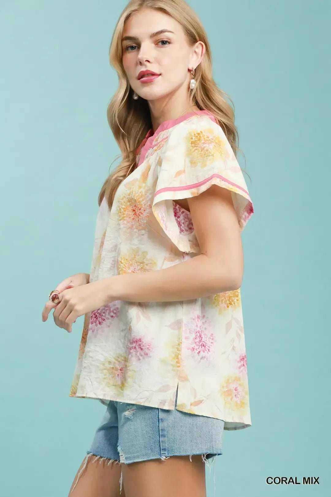 Umgee Floral Flutter Sleeve Blouse - Bitsy Gypsy Boutique