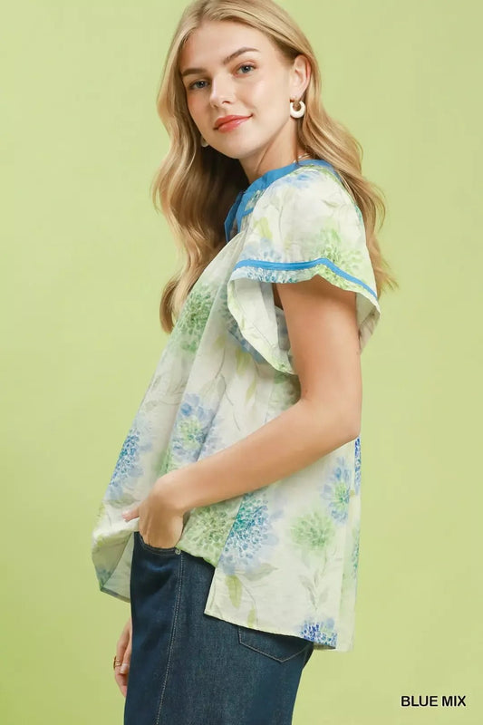 Umgee Floral Flutter Sleeve Blouse - Bitsy Gypsy Boutique