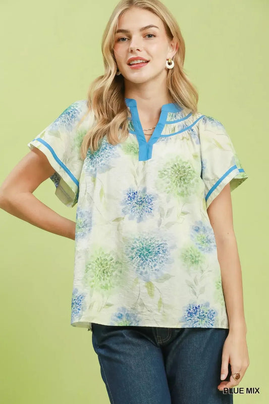 Umgee Floral Flutter Sleeve Blouse - Bitsy Gypsy Boutique