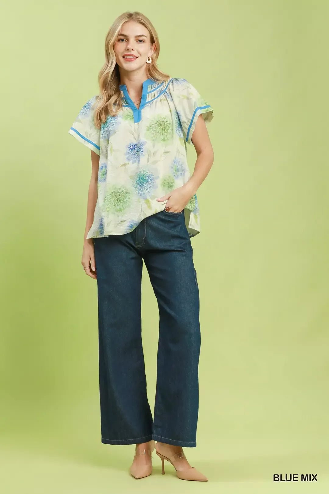 Umgee Floral Flutter Sleeve Blouse - Bitsy Gypsy Boutique