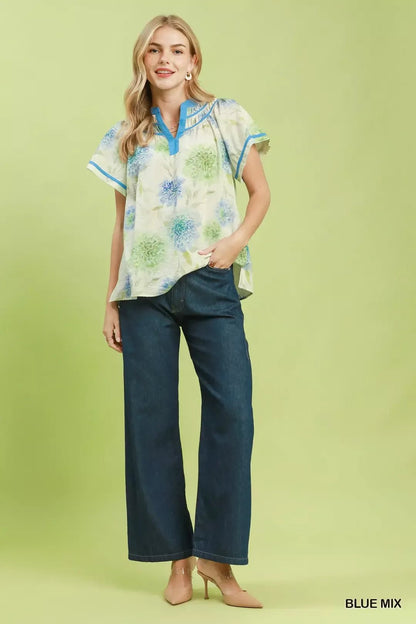 Umgee Floral Flutter Sleeve Blouse - Bitsy Gypsy Boutique