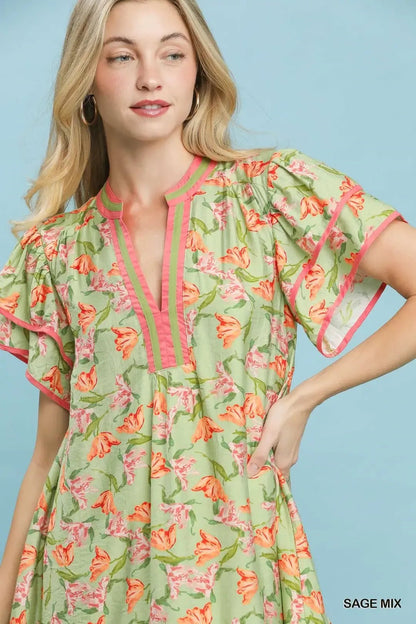 Umgee Floral Flutter Sleeve Tiered Dress - Bitsy Gypsy Boutique