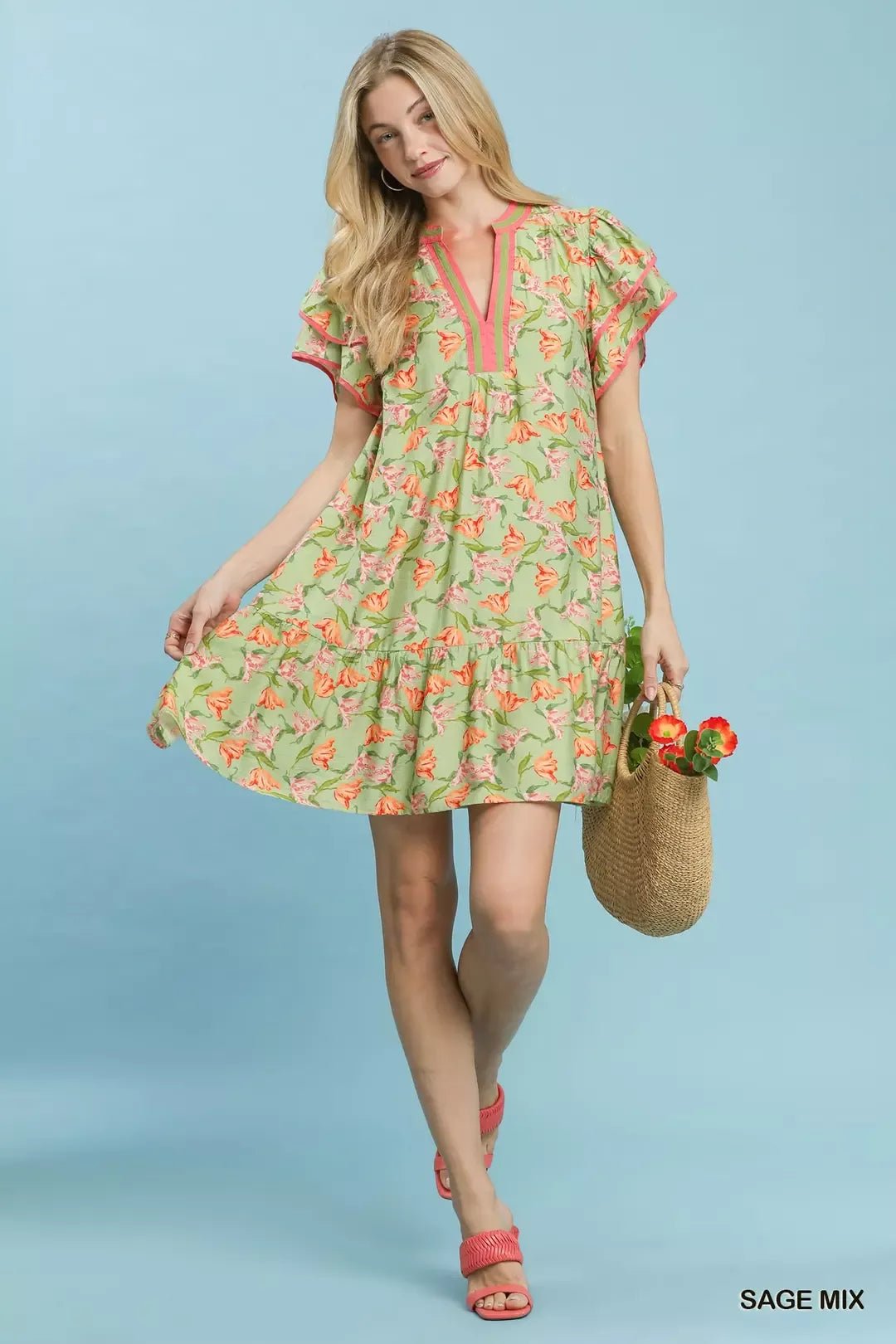 Umgee Floral Flutter Sleeve Tiered Dress - Bitsy Gypsy Boutique