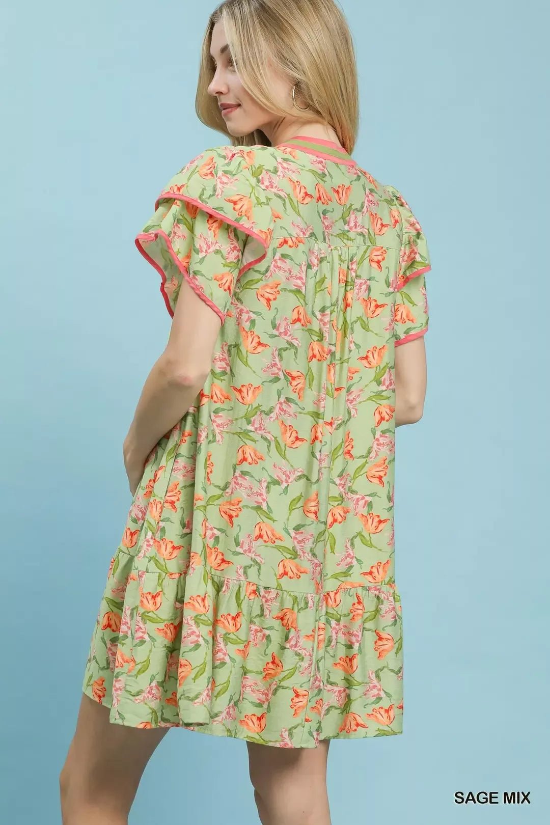 Umgee Floral Flutter Sleeve Tiered Dress - Bitsy Gypsy Boutique