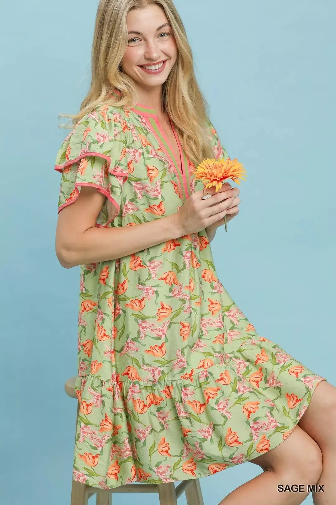 Umgee Floral Flutter Sleeve Tiered Dress - Bitsy Gypsy Boutique