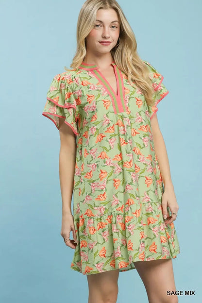 Umgee Floral Flutter Sleeve Tiered Dress - Bitsy Gypsy Boutique