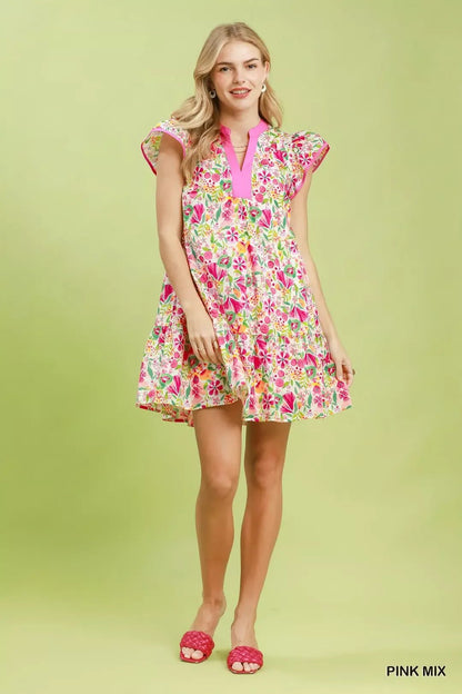 Umgee Floral Flutter Sleeve Tiered Mini Dress - Bitsy Gypsy Boutique