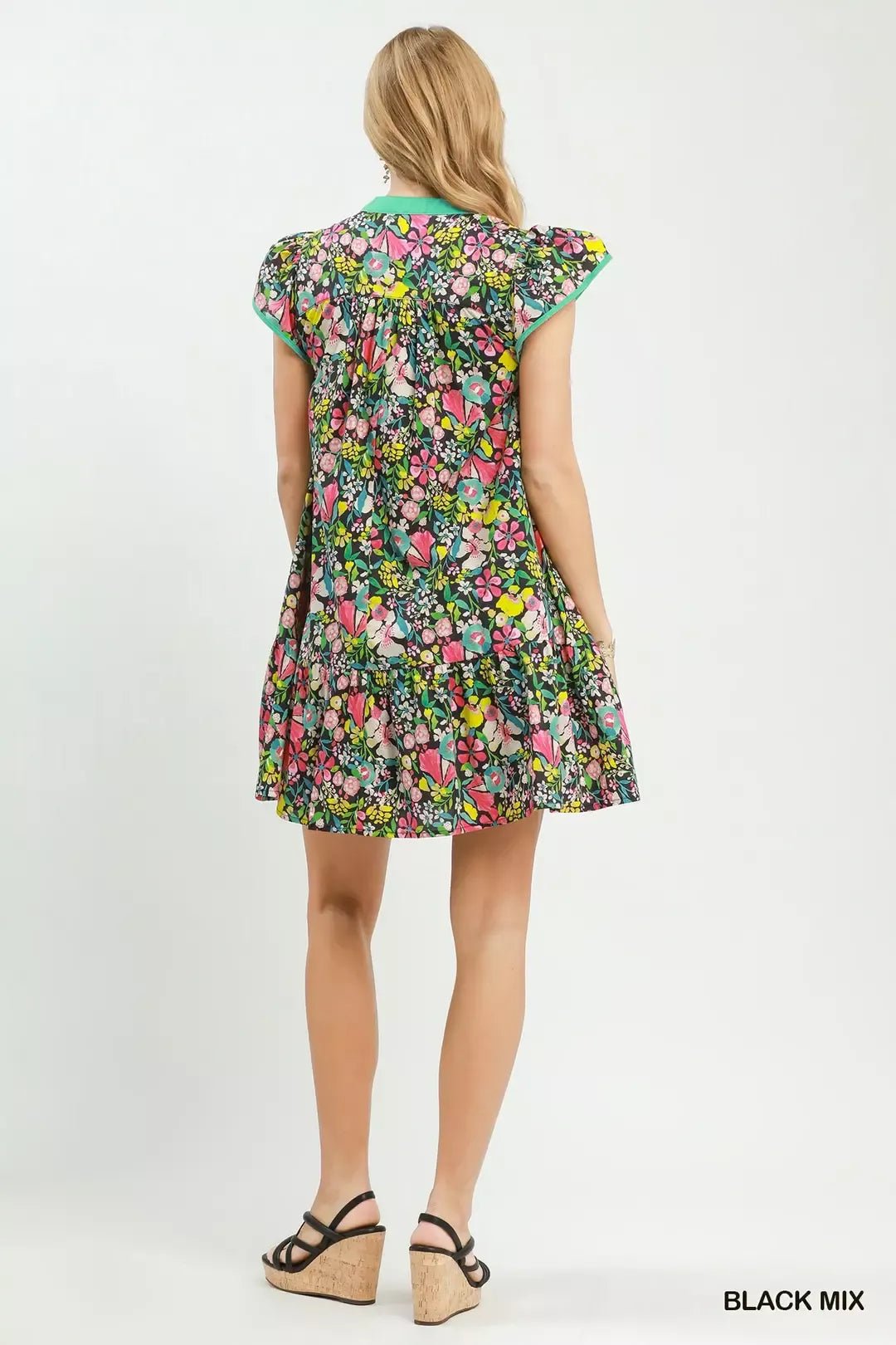 Umgee Floral Flutter Sleeve Tiered Mini Dress - Bitsy Gypsy Boutique