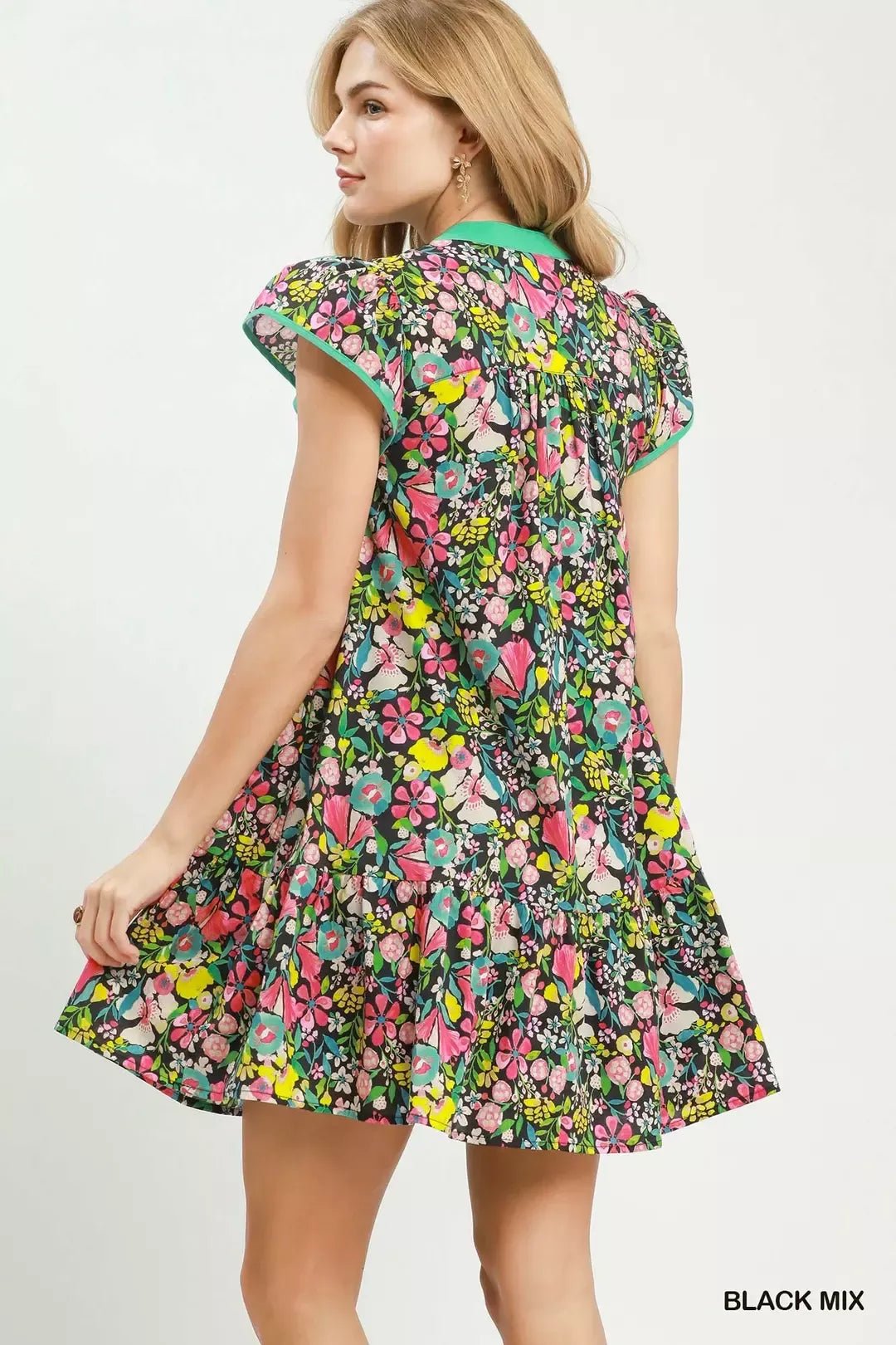 Umgee Floral Flutter Sleeve Tiered Mini Dress - Bitsy Gypsy Boutique