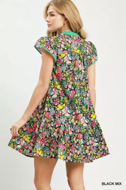 Umgee Floral Flutter Sleeve Tiered Mini Dress - Bitsy Gypsy Boutique