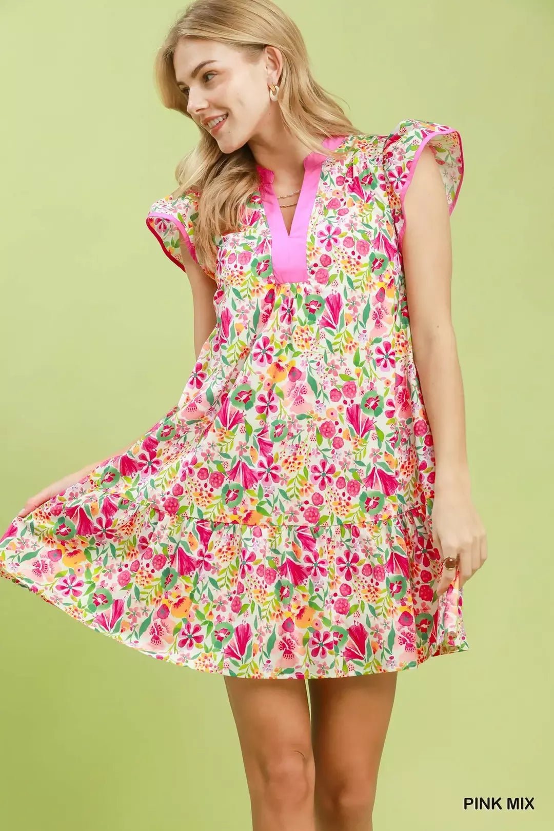Umgee Floral Flutter Sleeve Tiered Mini Dress - Bitsy Gypsy Boutique