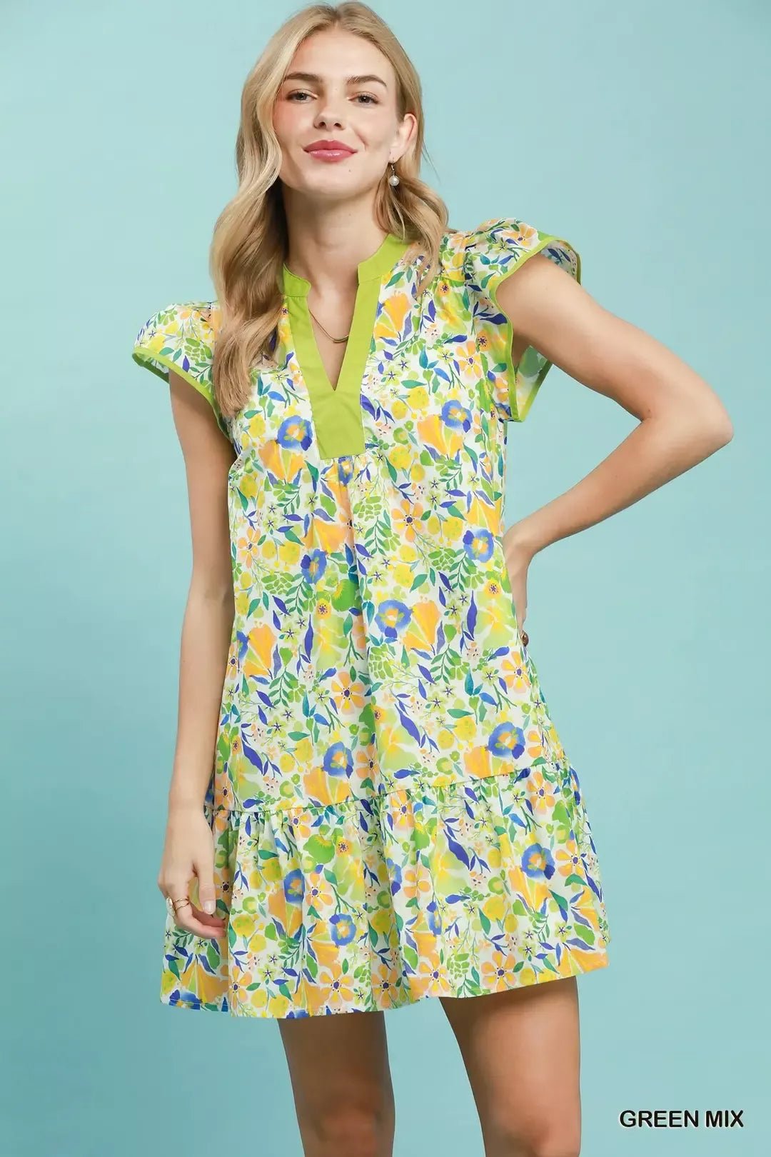 Umgee Floral Flutter Sleeve Tiered Mini Dress - Bitsy Gypsy Boutique