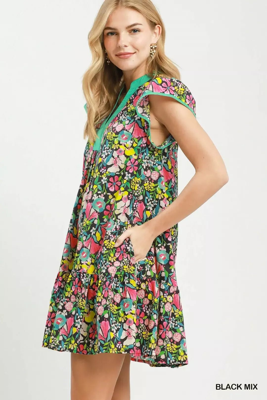 Umgee Floral Flutter Sleeve Tiered Mini Dress - Bitsy Gypsy Boutique