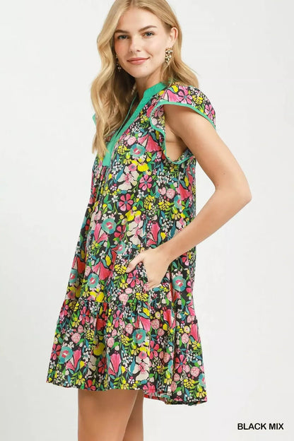 Umgee Floral Flutter Sleeve Tiered Mini Dress - Bitsy Gypsy Boutique