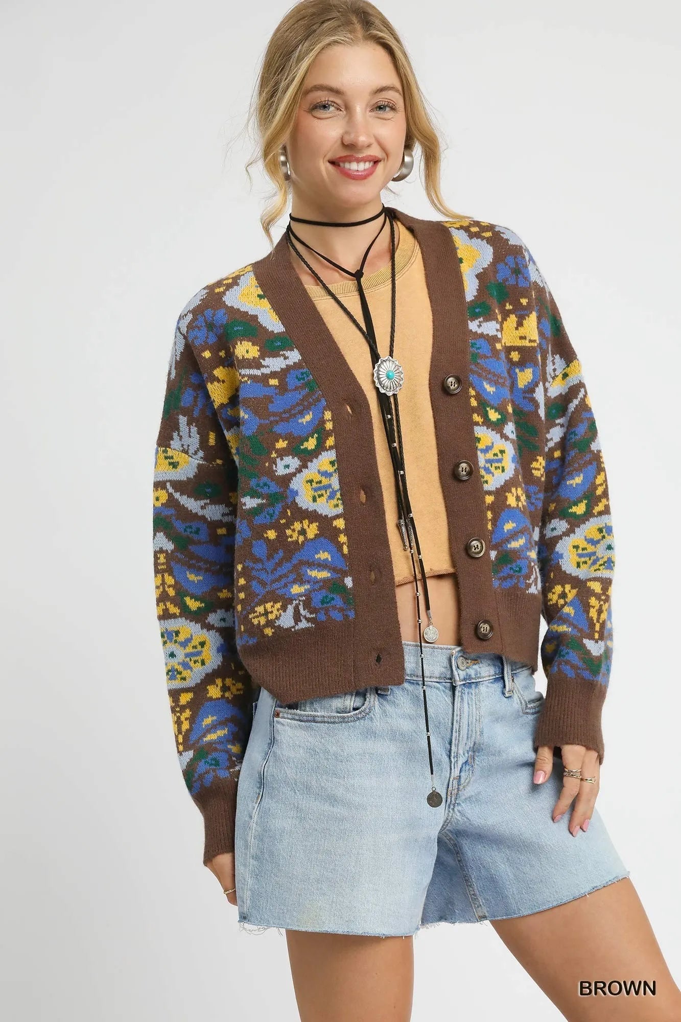 Umgee Floral Knit Button - Up Cardigan - Bitsy Gypsy Boutique