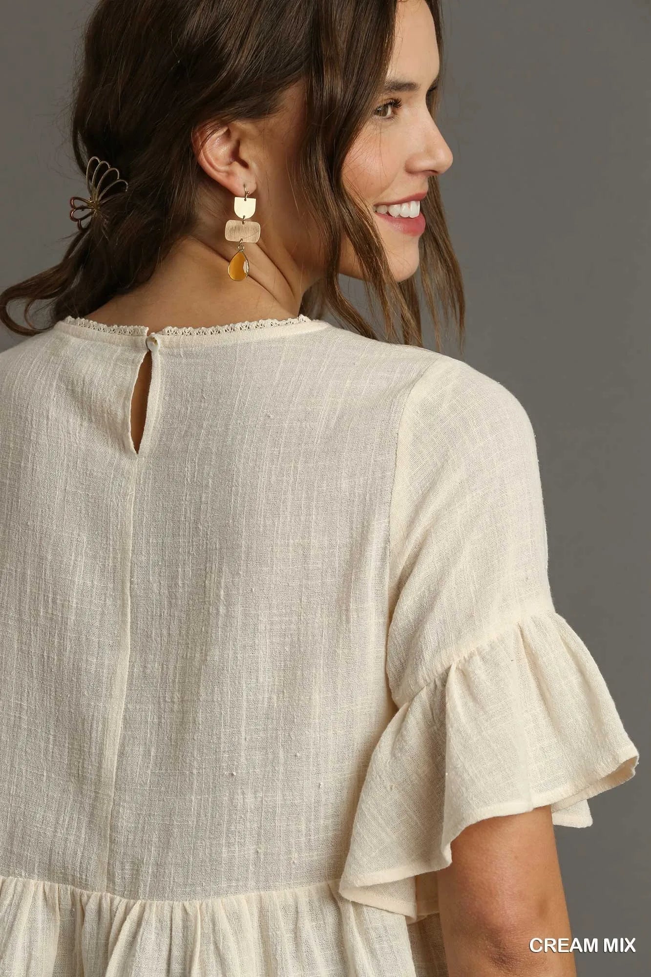 Umgee Floral Lace Trimmed Detail Half Sleeve Babydoll Top - Bitsy Gypsy Boutique