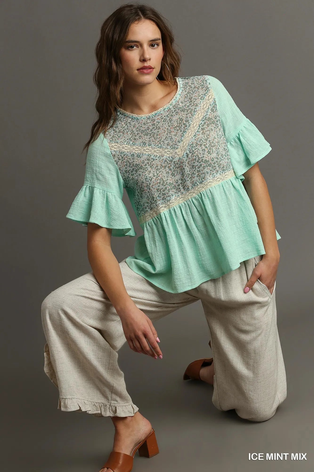 Umgee Floral Lace Trimmed Detail Half Sleeve Babydoll Top - Bitsy Gypsy Boutique