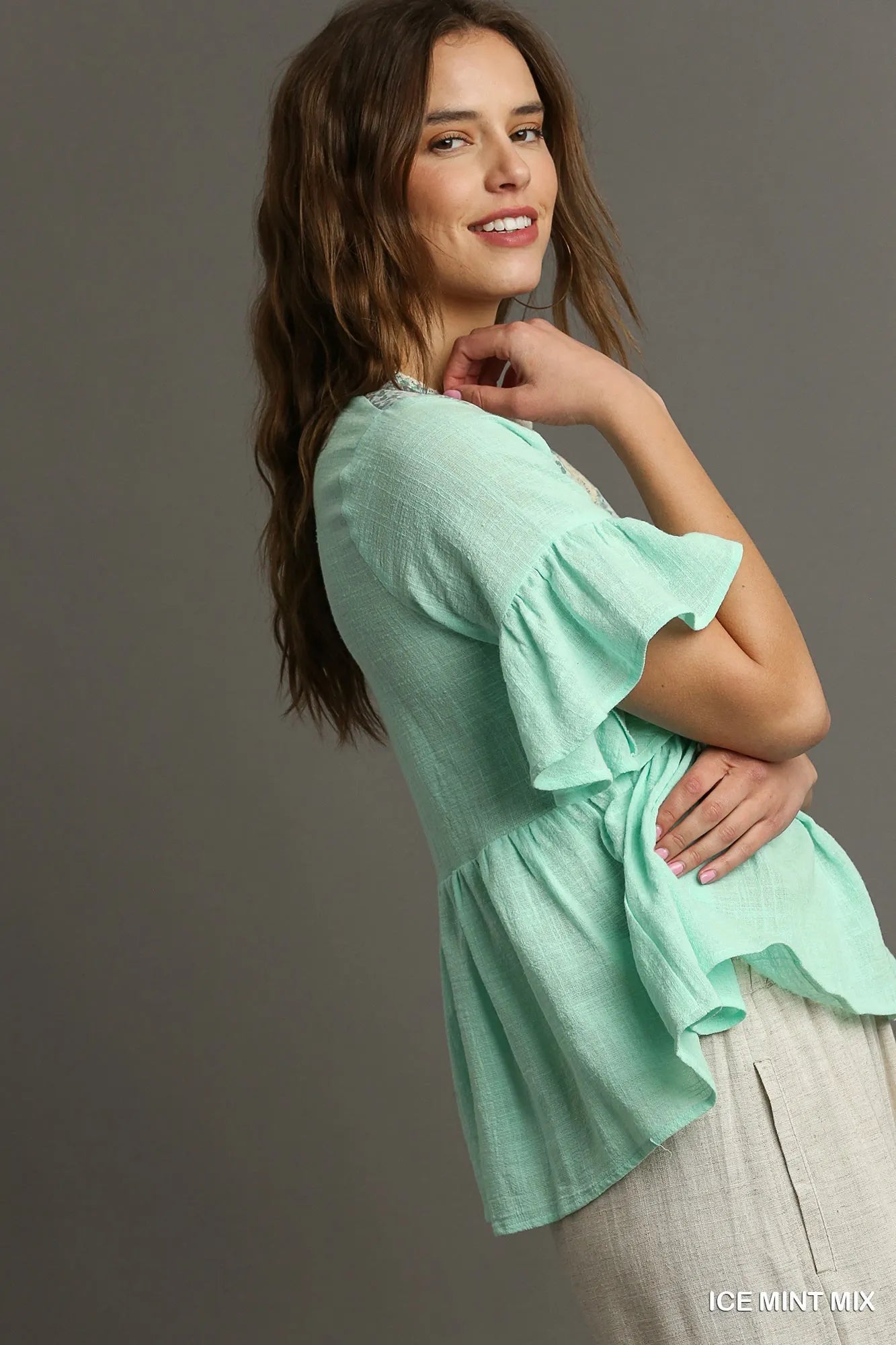 Umgee Floral Lace Trimmed Detail Half Sleeve Babydoll Top - Bitsy Gypsy Boutique