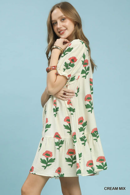 Umgee Floral Print Babydoll Dress - Bitsy Gypsy Boutique