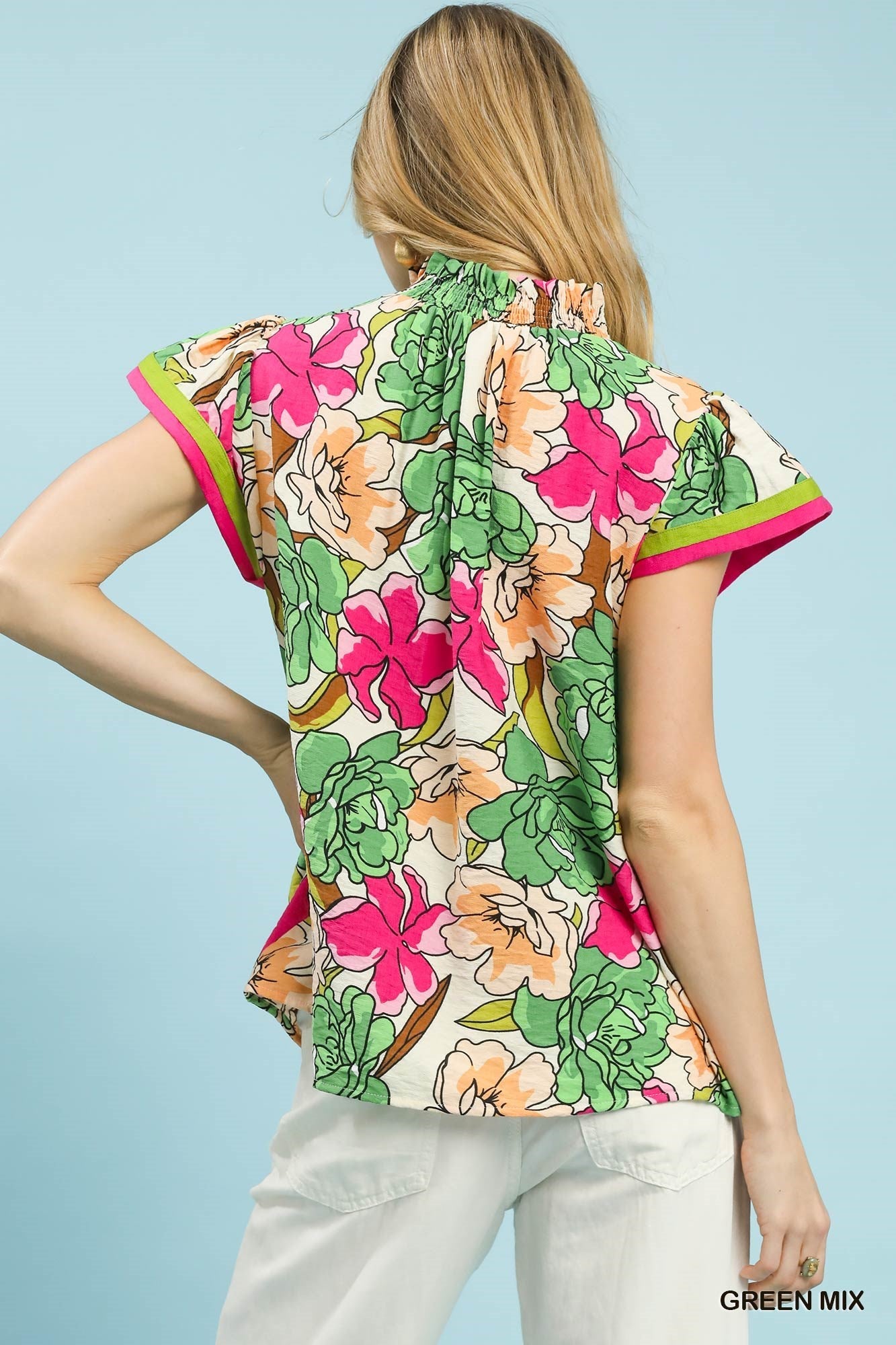 Umgee Floral Print Blouse with Contrast Trim - Bitsy Gypsy Boutique