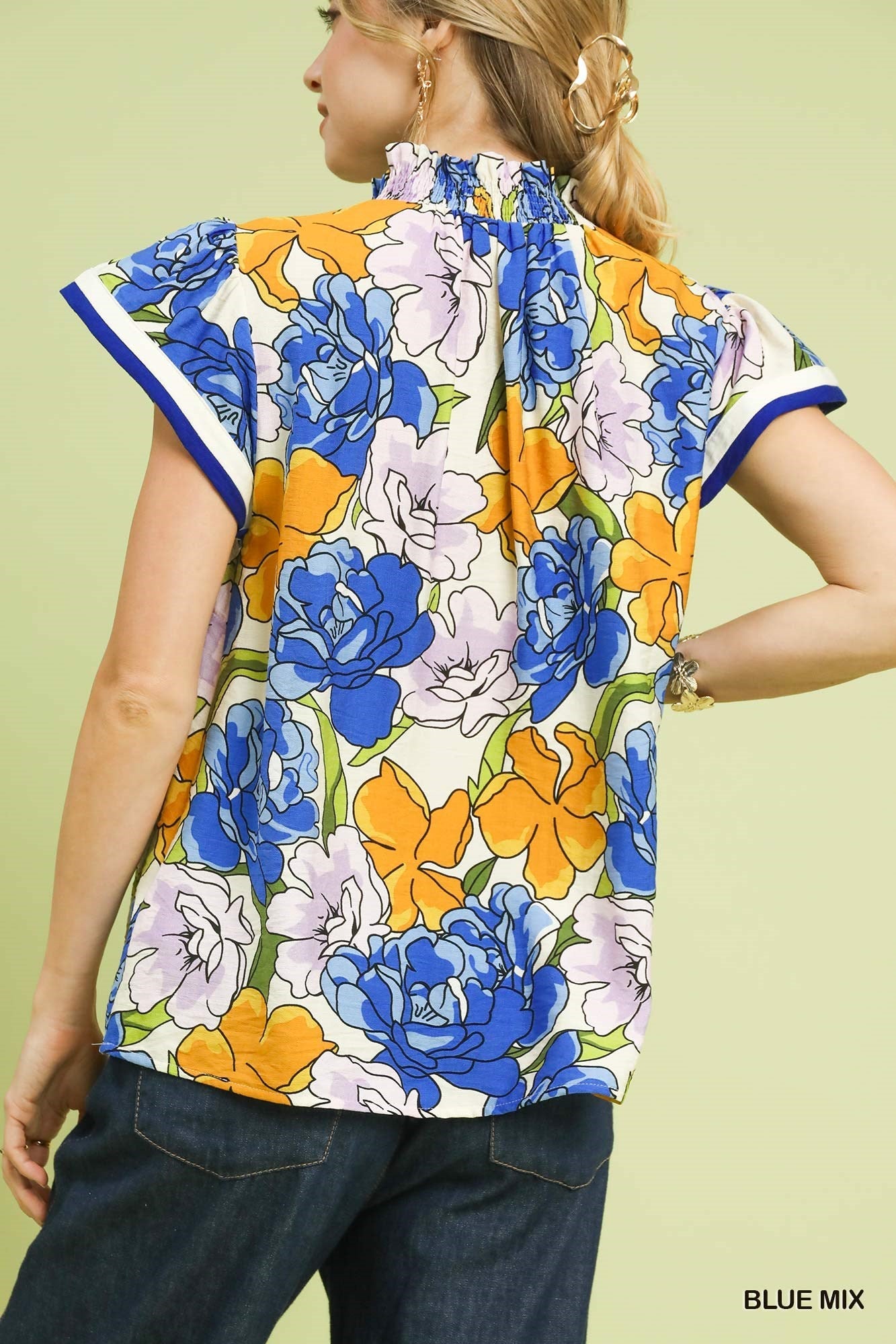 Umgee Floral Print Blouse with Contrast Trim - Bitsy Gypsy Boutique