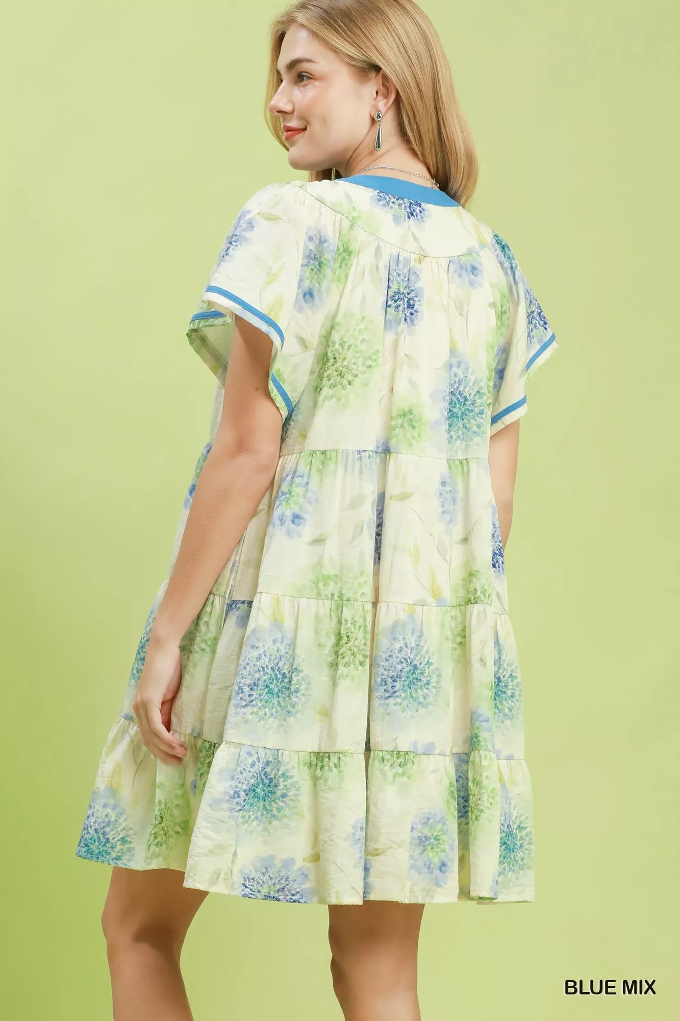Umgee Floral Print Contrast Trim Tiered Babydoll Dress - Bitsy Gypsy Boutique