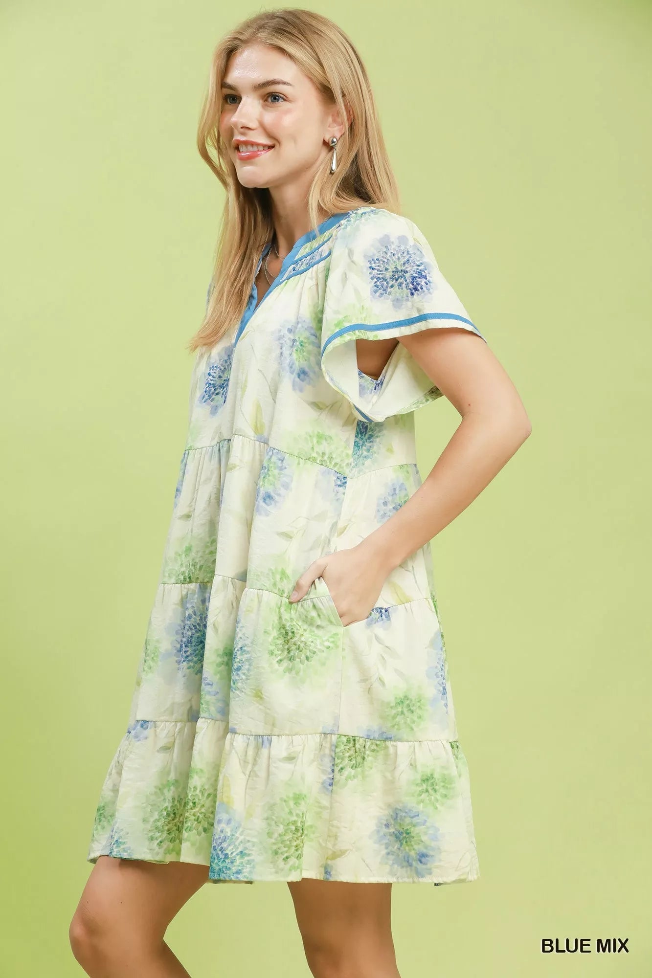Umgee Floral Print Contrast Trim Tiered Babydoll Dress - Bitsy Gypsy Boutique