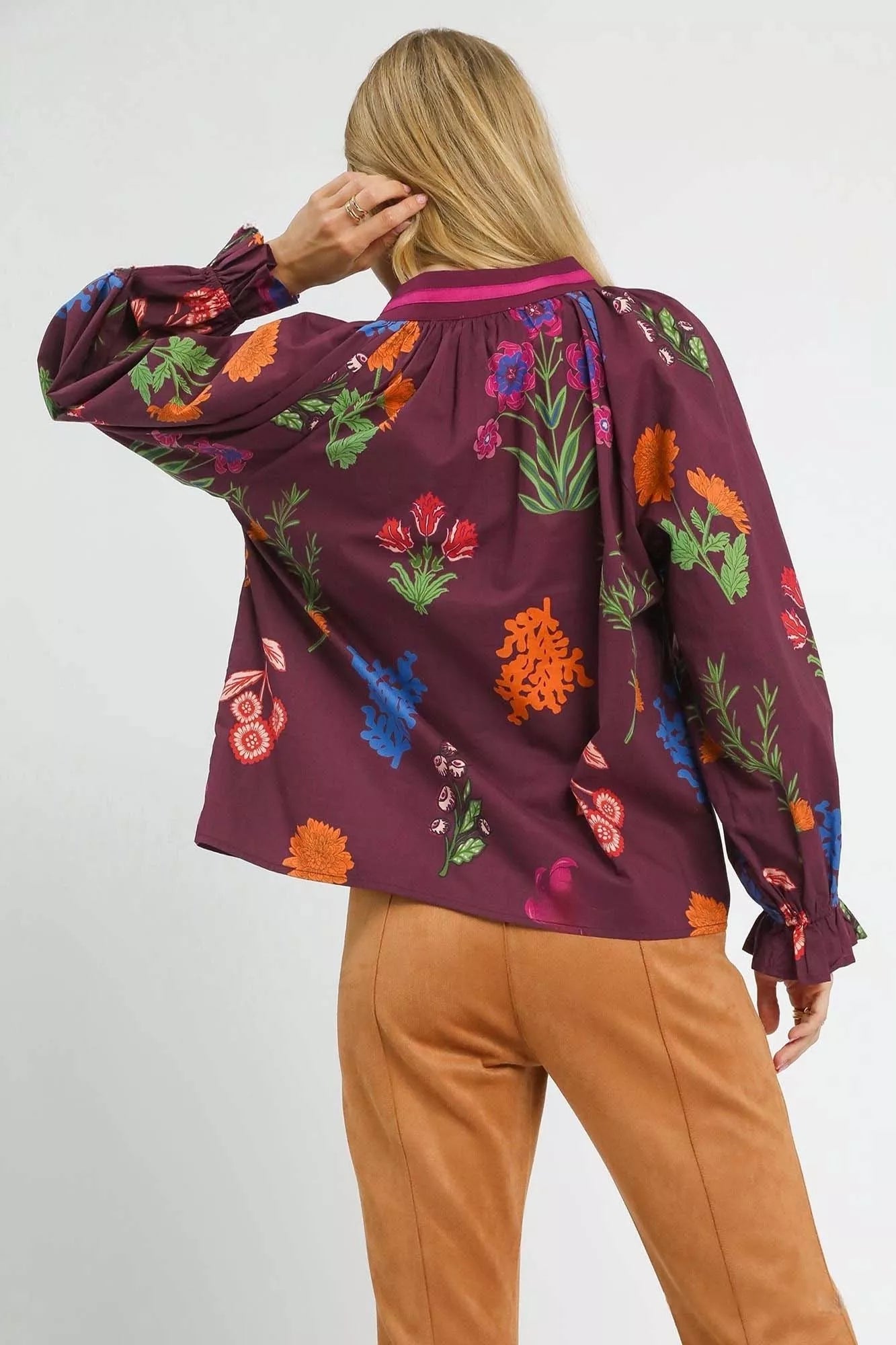 Umgee Floral Print Flounce Sleeve Blouse - Bitsy Gypsy Boutique