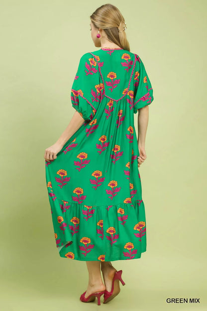 Umgee Floral Print Midi Dress - Bitsy Gypsy Boutique