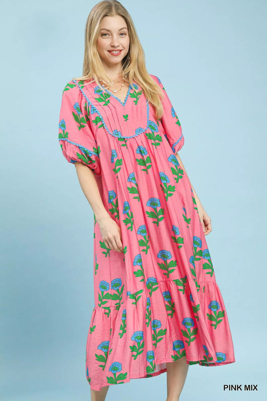Umgee Floral Print Midi Dress - Bitsy Gypsy Boutique