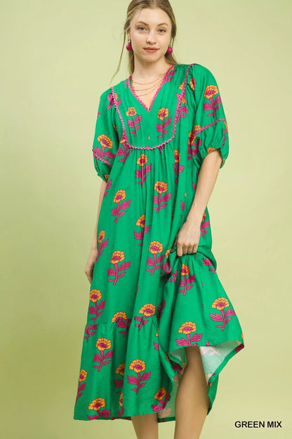 Umgee Floral Print Midi Dress - Bitsy Gypsy Boutique