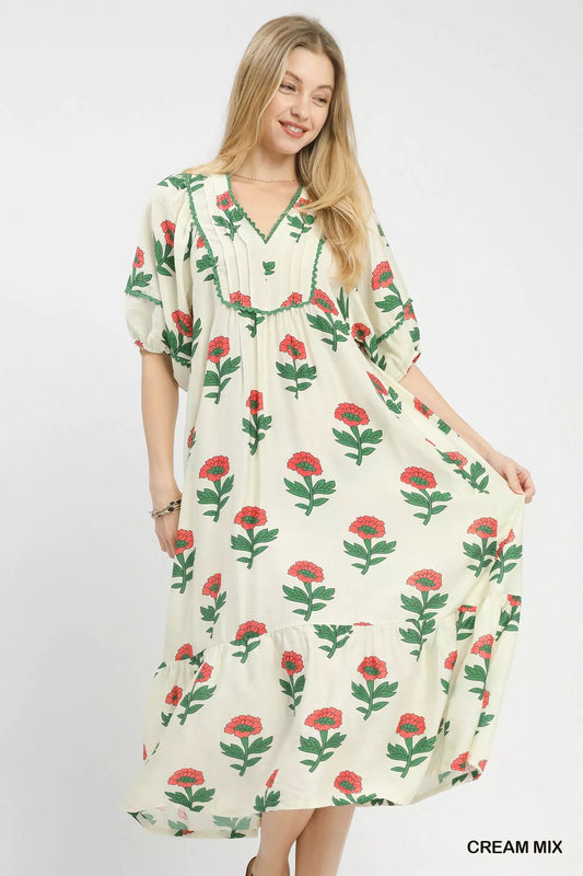 Umgee Floral Print Midi Dress - Bitsy Gypsy Boutique