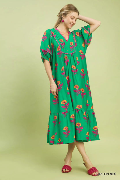 Umgee Floral Print Midi Dress - Bitsy Gypsy Boutique