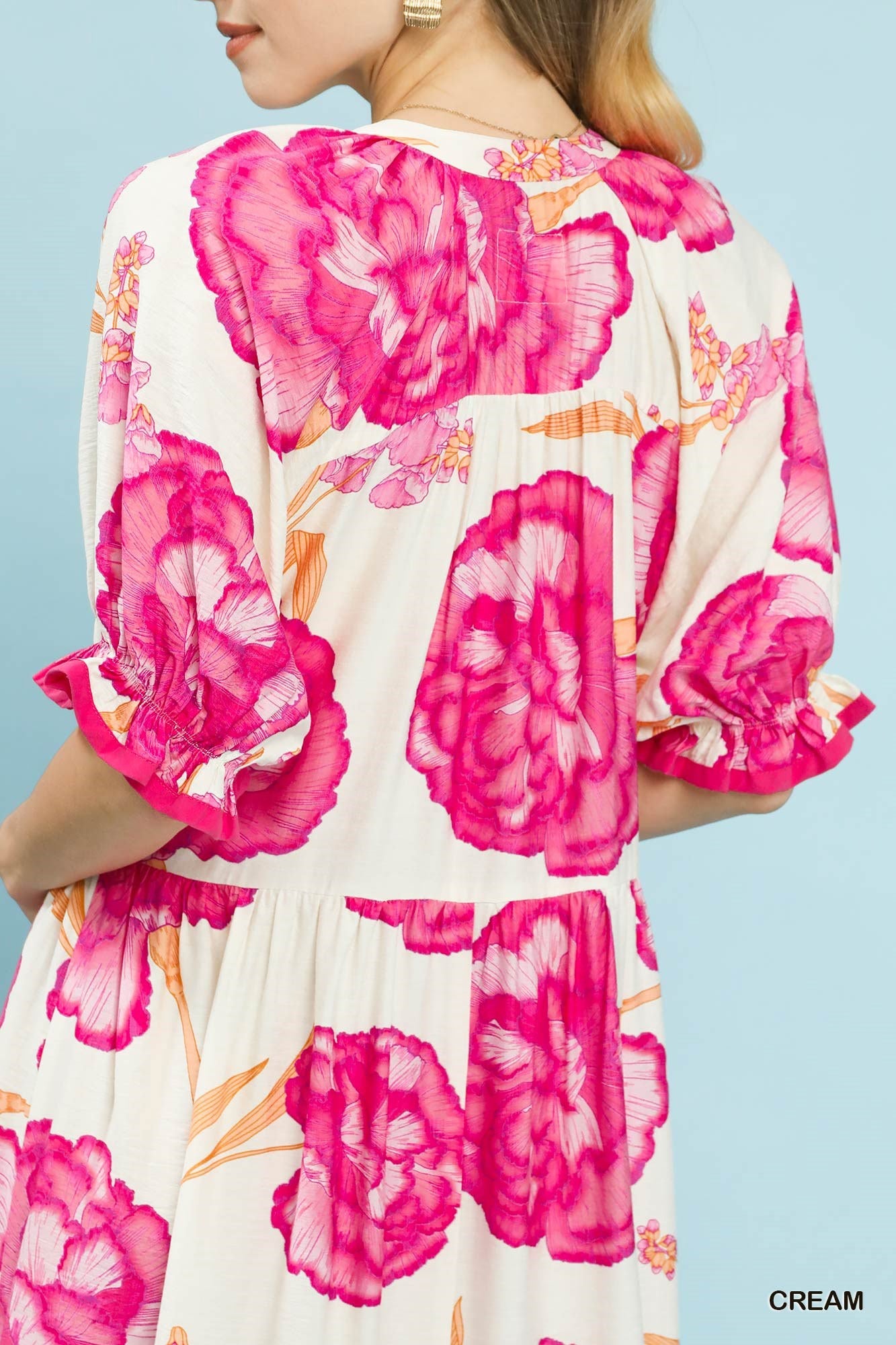 Umgee Floral Print Midi Dress with Contrast Trim - Bitsy Gypsy Boutique