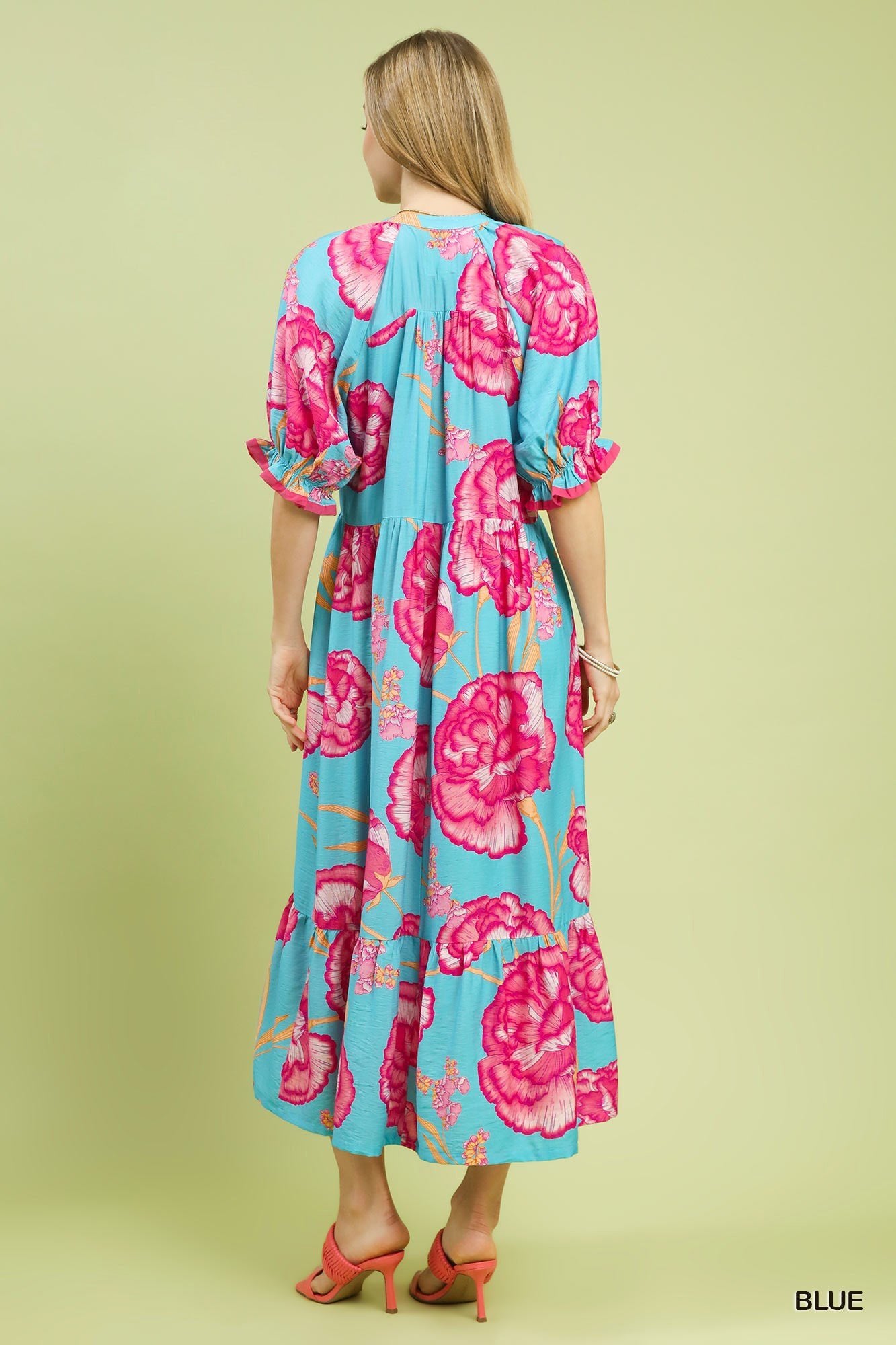 Umgee Floral Print Midi Dress with Contrast Trim - Bitsy Gypsy Boutique