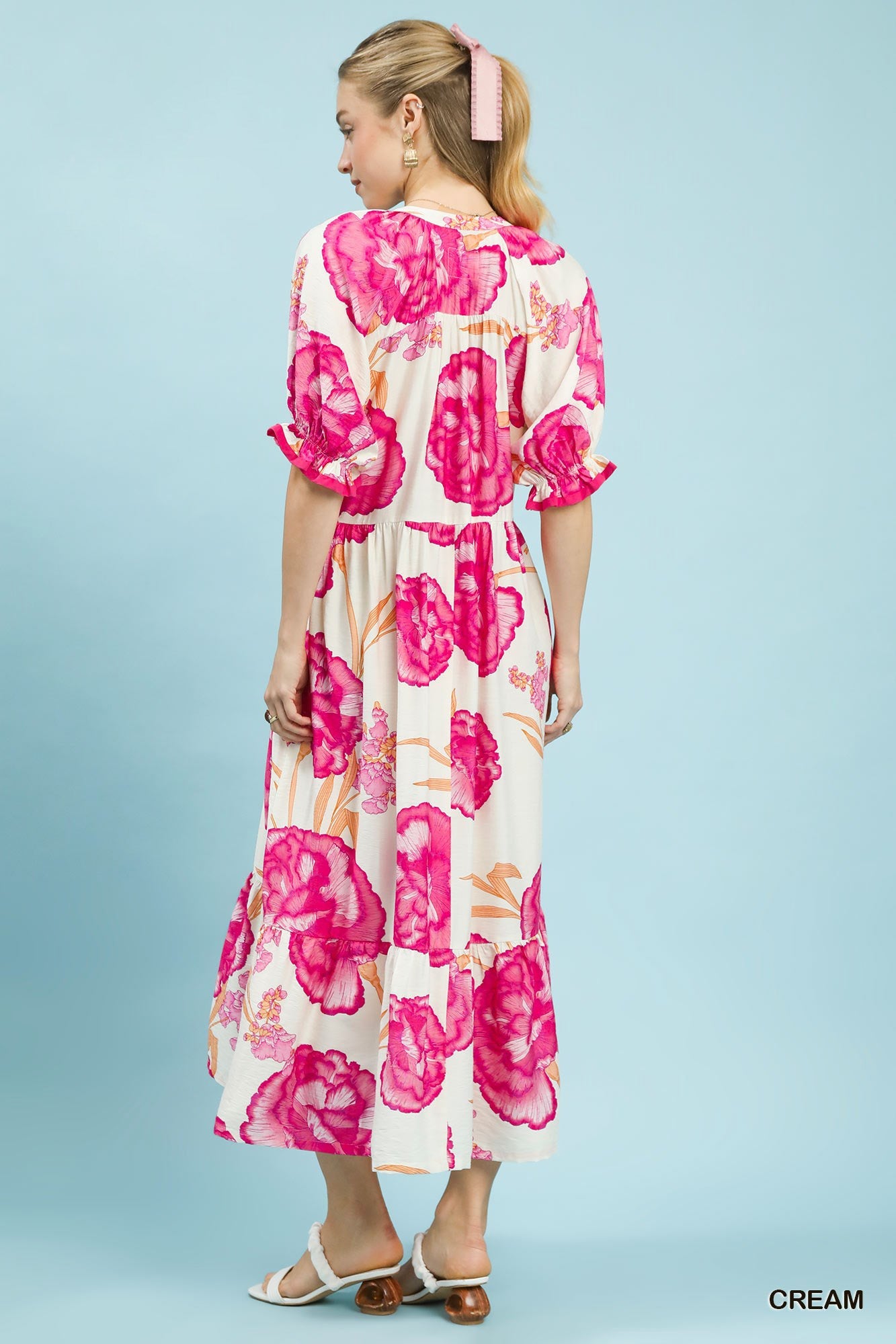 Umgee Floral Print Midi Dress with Contrast Trim - Bitsy Gypsy Boutique