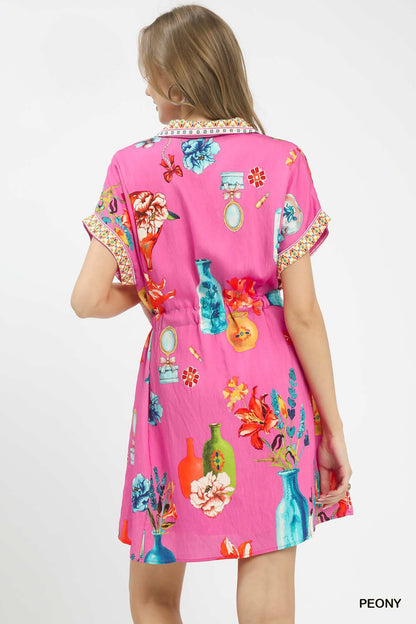 Umgee Floral Print Mini Dress with Belt - Bitsy Gypsy Boutique