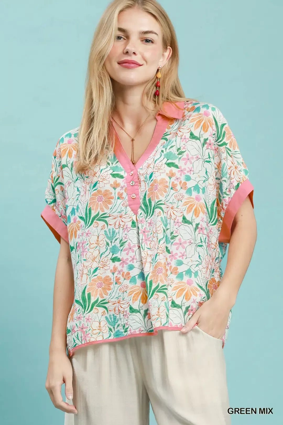 Umgee Floral Print Oversized Top - Bitsy Gypsy Boutique