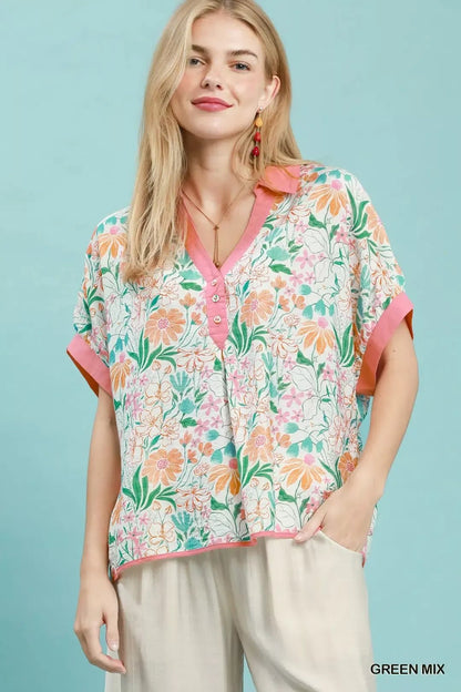 Umgee Floral Print Oversized Top - Bitsy Gypsy Boutique