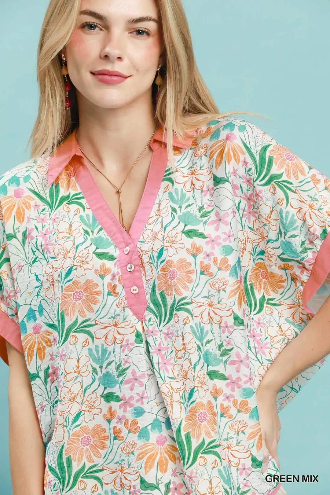Umgee Floral Print Oversized Top - Bitsy Gypsy Boutique