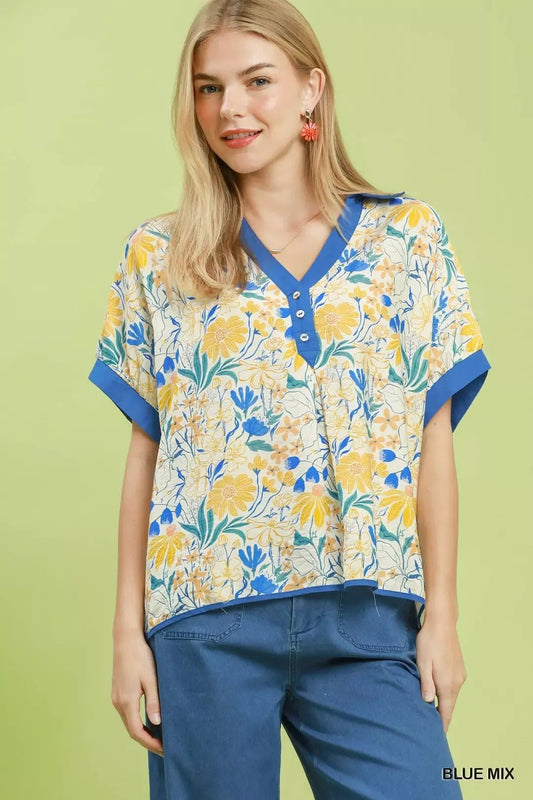 Umgee Floral Print Oversized Top - Bitsy Gypsy Boutique