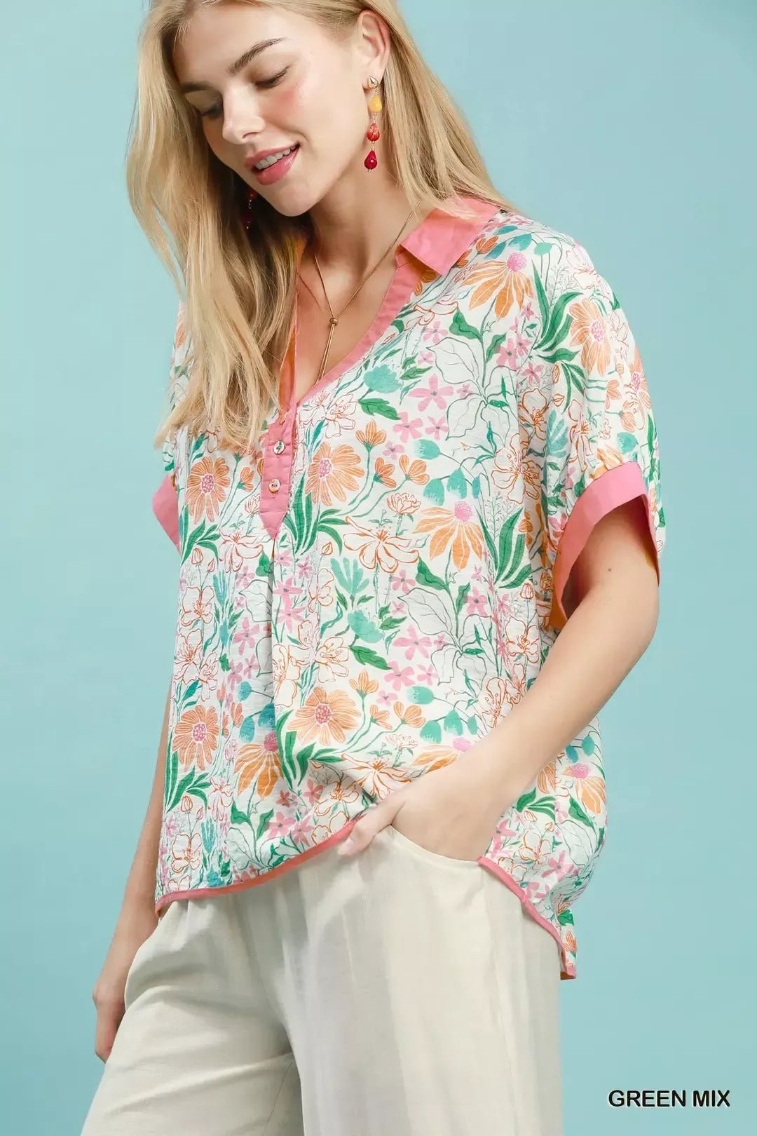 Umgee Floral Print Oversized Top - Bitsy Gypsy Boutique
