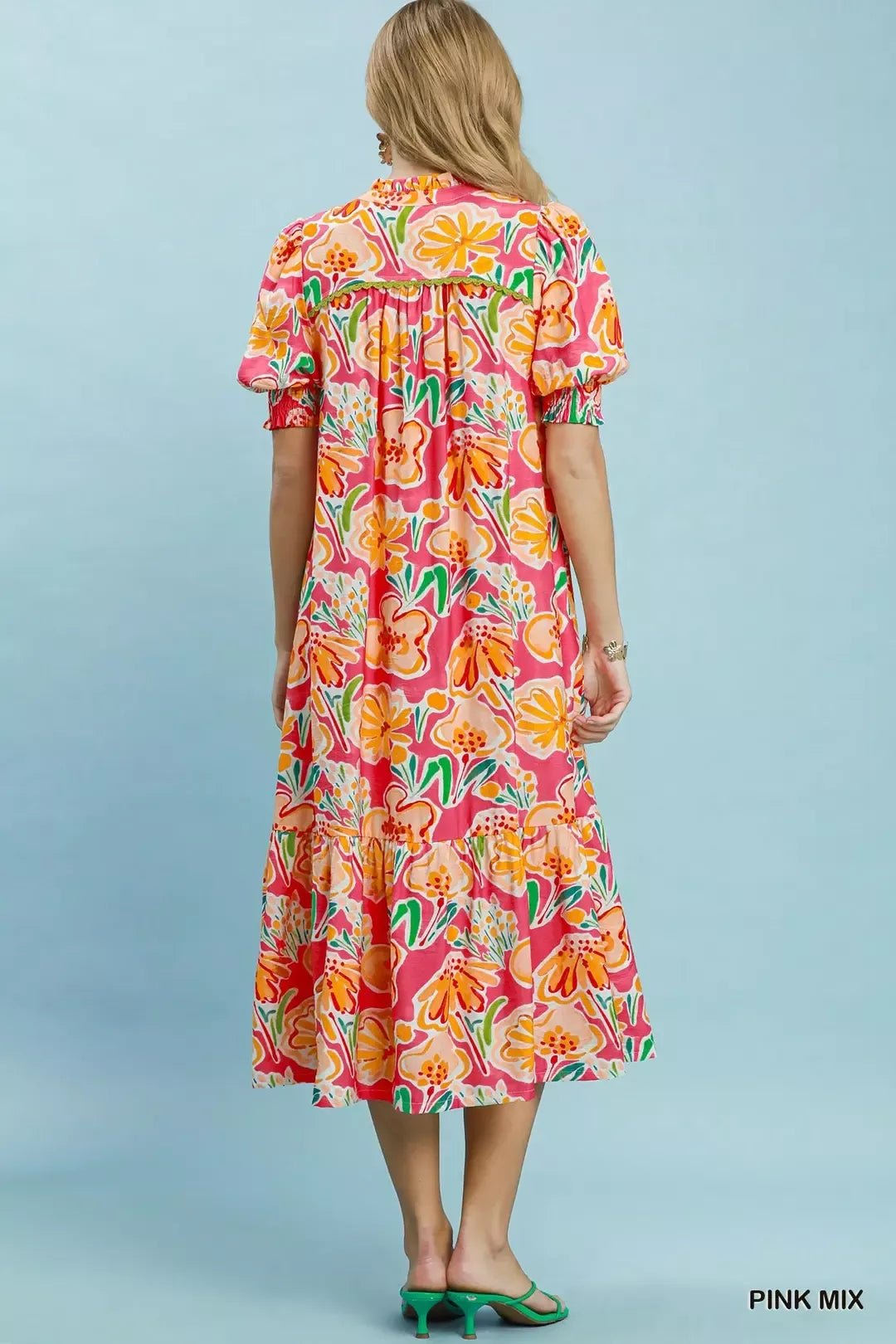 Umgee Floral Print Puff Sleeve Tiered Midi Dress - Bitsy Gypsy Boutique