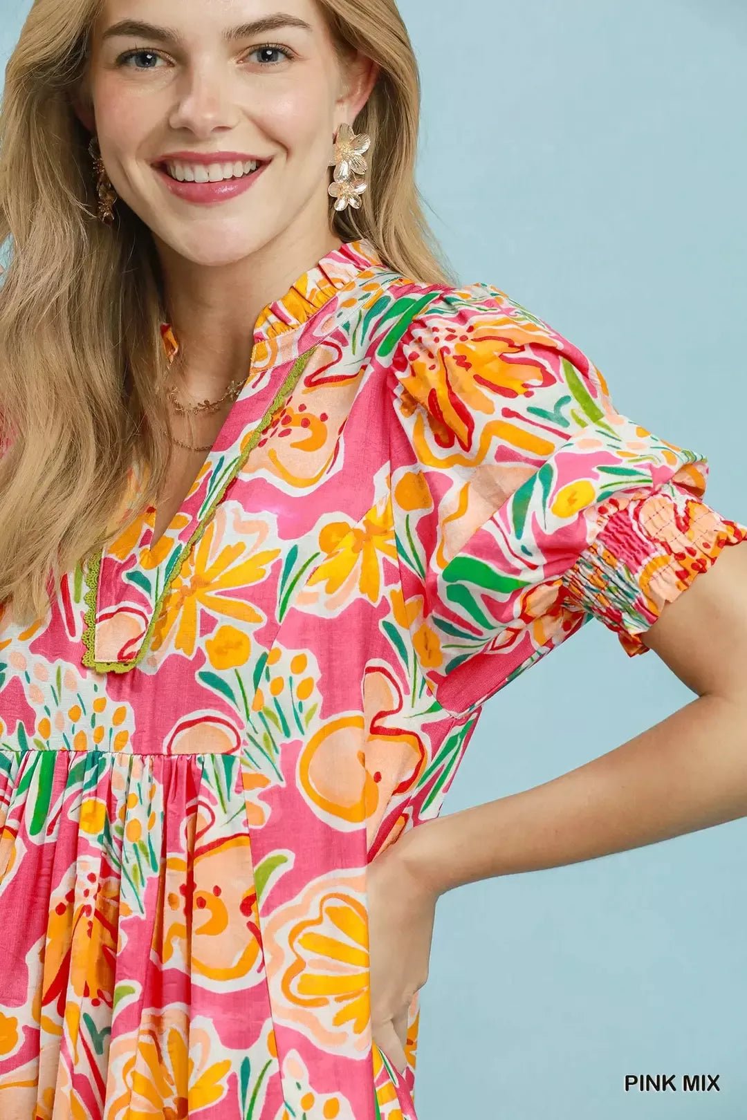 Umgee Floral Print Puff Sleeve Tiered Midi Dress - Bitsy Gypsy Boutique