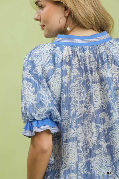 Umgee Floral Print Puff Sleeve Top - Bitsy Gypsy Boutique