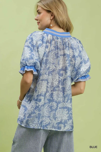 Umgee Floral Print Puff Sleeve Top - Bitsy Gypsy Boutique