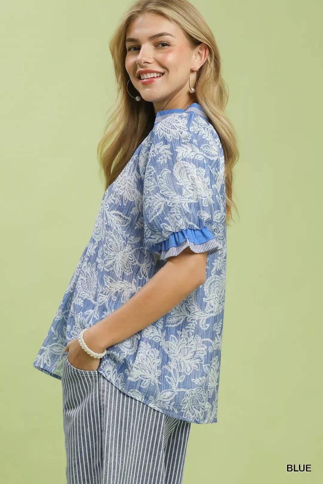 Umgee Floral Print Puff Sleeve Top - Bitsy Gypsy Boutique