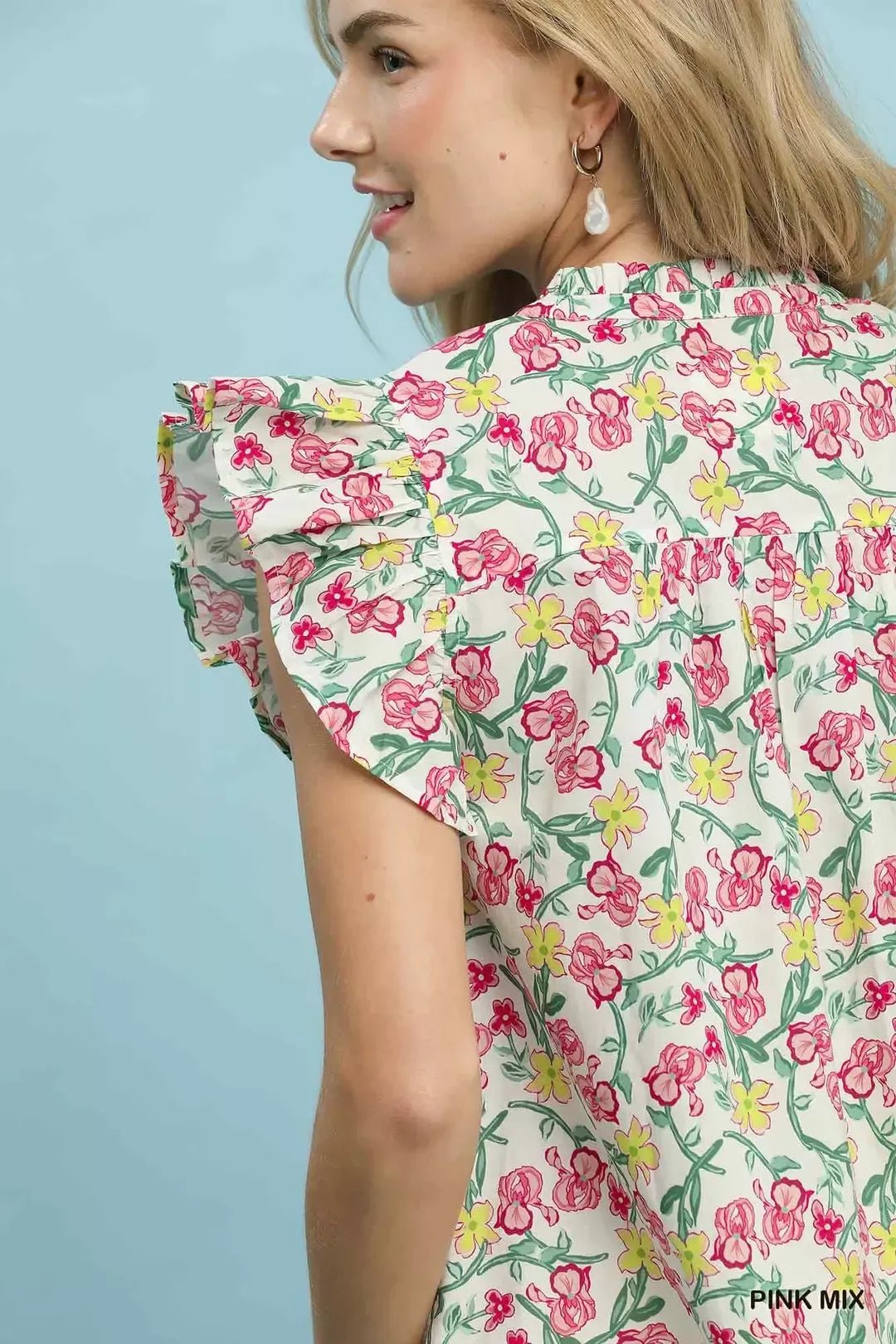 Umgee Floral Print Ruffle Cap Sleeve Shirt - Bitsy Gypsy Boutique