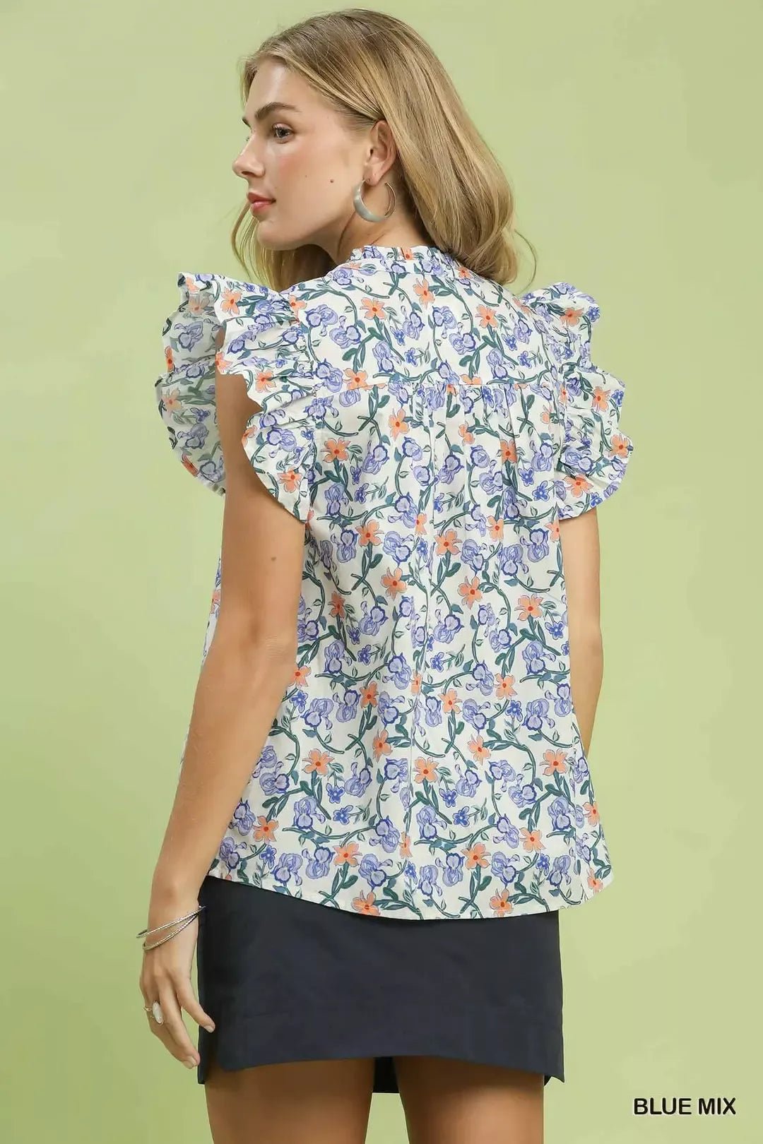 Umgee Floral Print Ruffle Cap Sleeve Shirt - Bitsy Gypsy Boutique